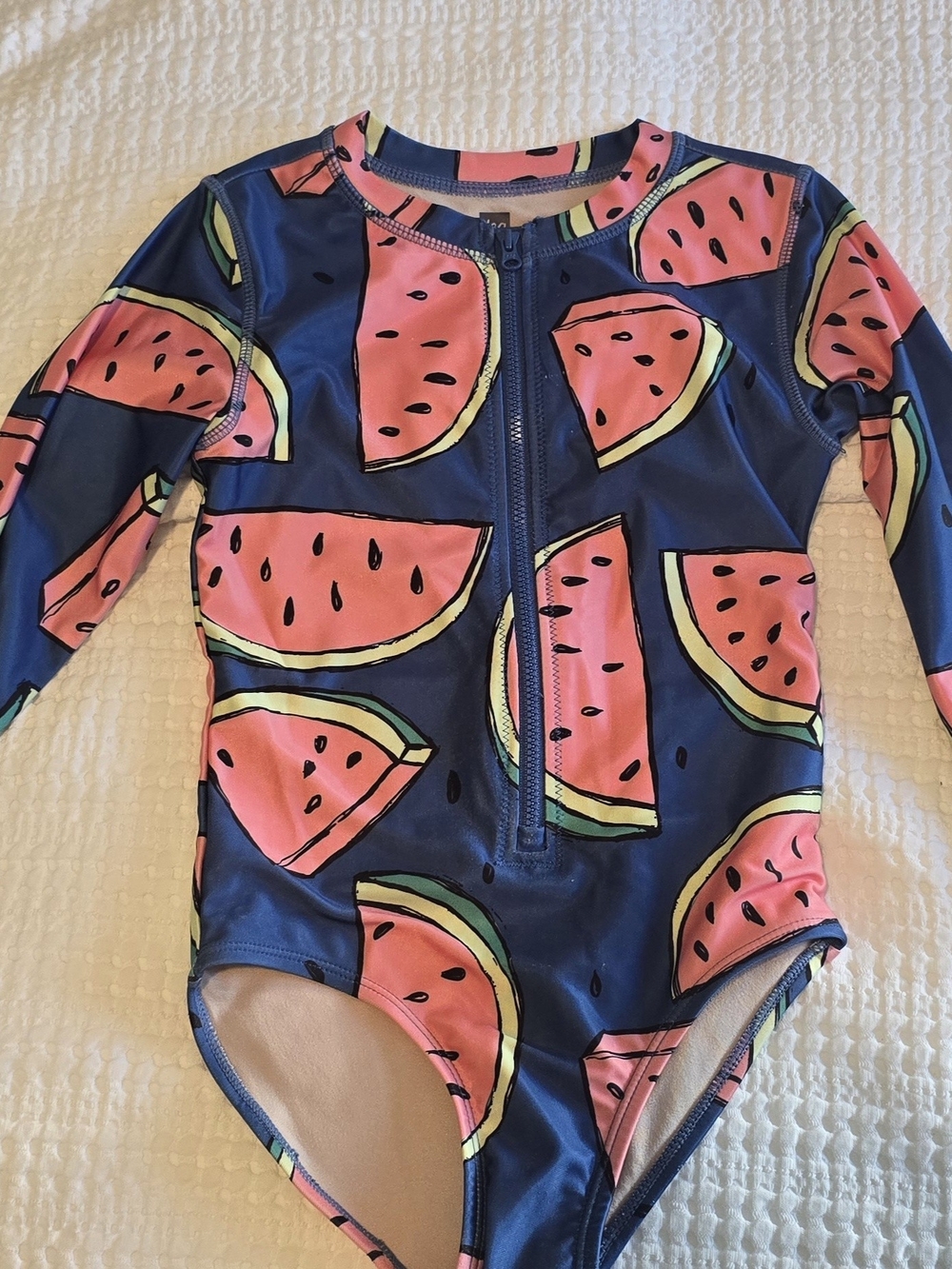 Tea Collection Girls Colorful Zip Front Swimsuit - Blue, Pink, Yellow, Green